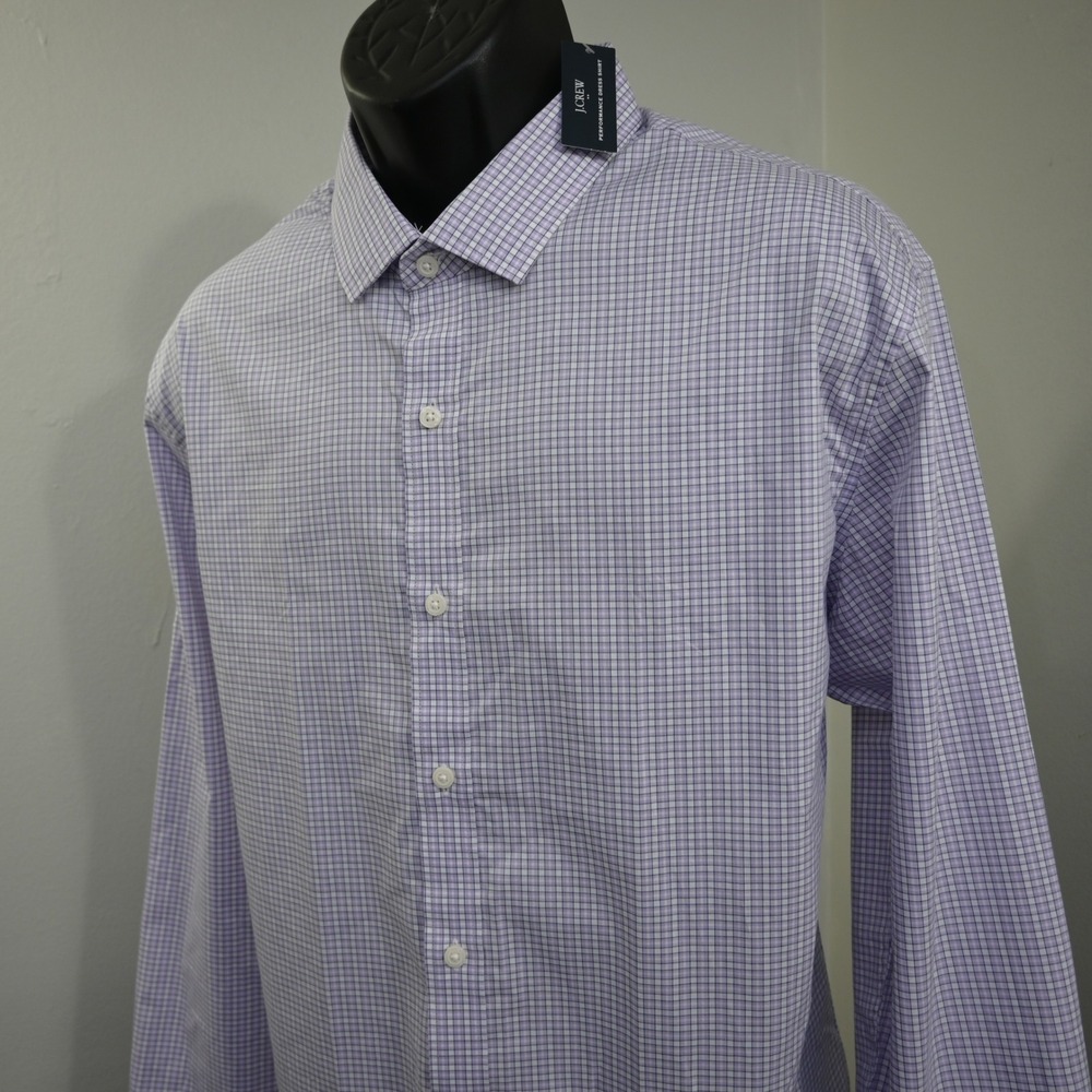 J.Crew Performance Dress Shirt Mens XXL NEW Slim Purple White Gingham Check